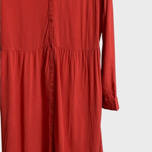 Old Navy Button Front Midi Shirt Dress Size L Crepe Seamed Waist Long Sleeves - Picture 7 of 15